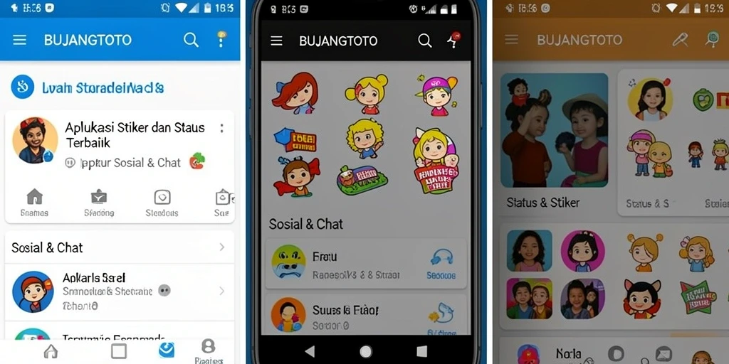 Tampilan antarmuka aplikasi BUJANGTOTO dengan berbagai pilihan stiker.