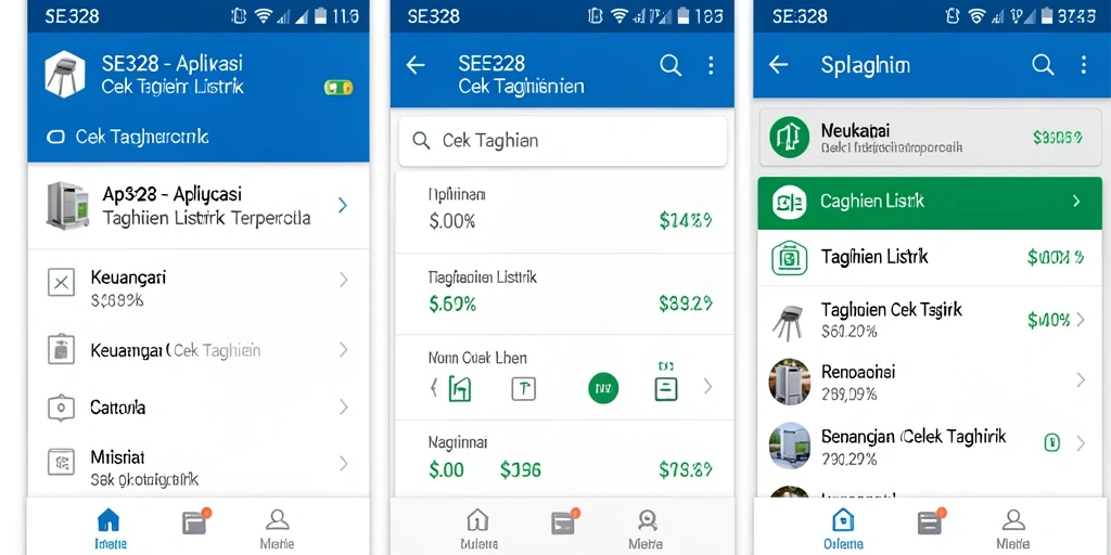 Tampilan antarmuka aplikasi SE328 untuk cek tagihan listrik dengan fitur intuitif.